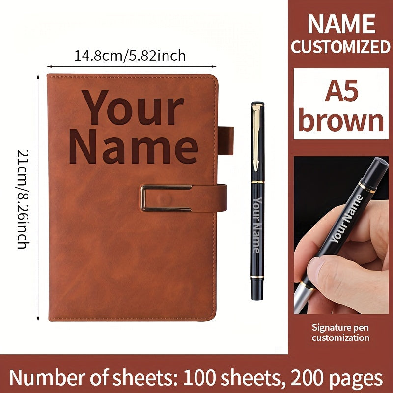 Custom A5 Notebook Personalized Soft PU Leather Journal Gray/Brown