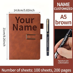 Custom A5 Notebook Personalized Soft PU Leather Journal Gray/Brown