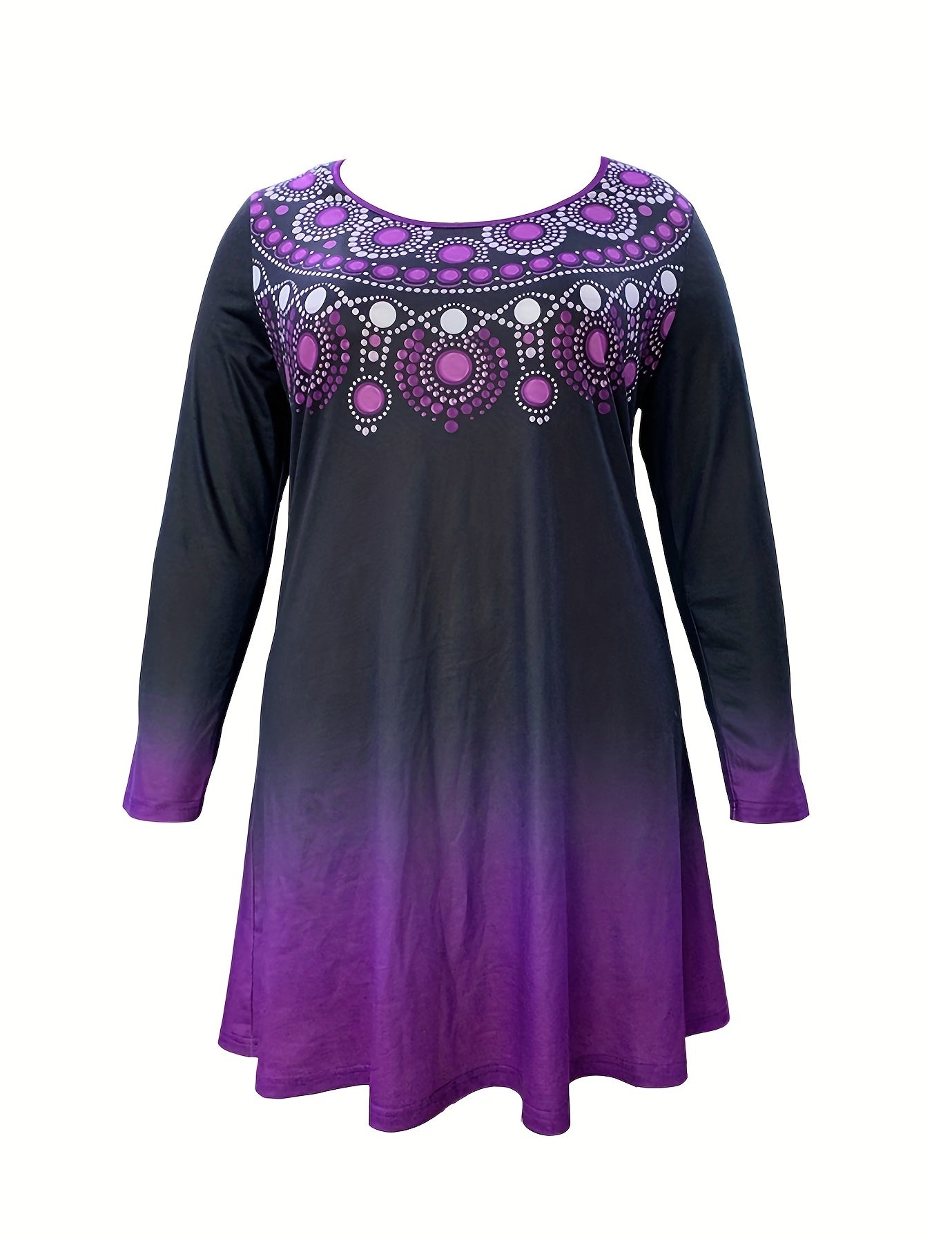  Ombre & Dot Print Long Sleeve Dress
