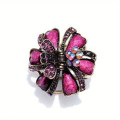 Vintage Turquoise Rhinestone Flower Hair Claw Clip