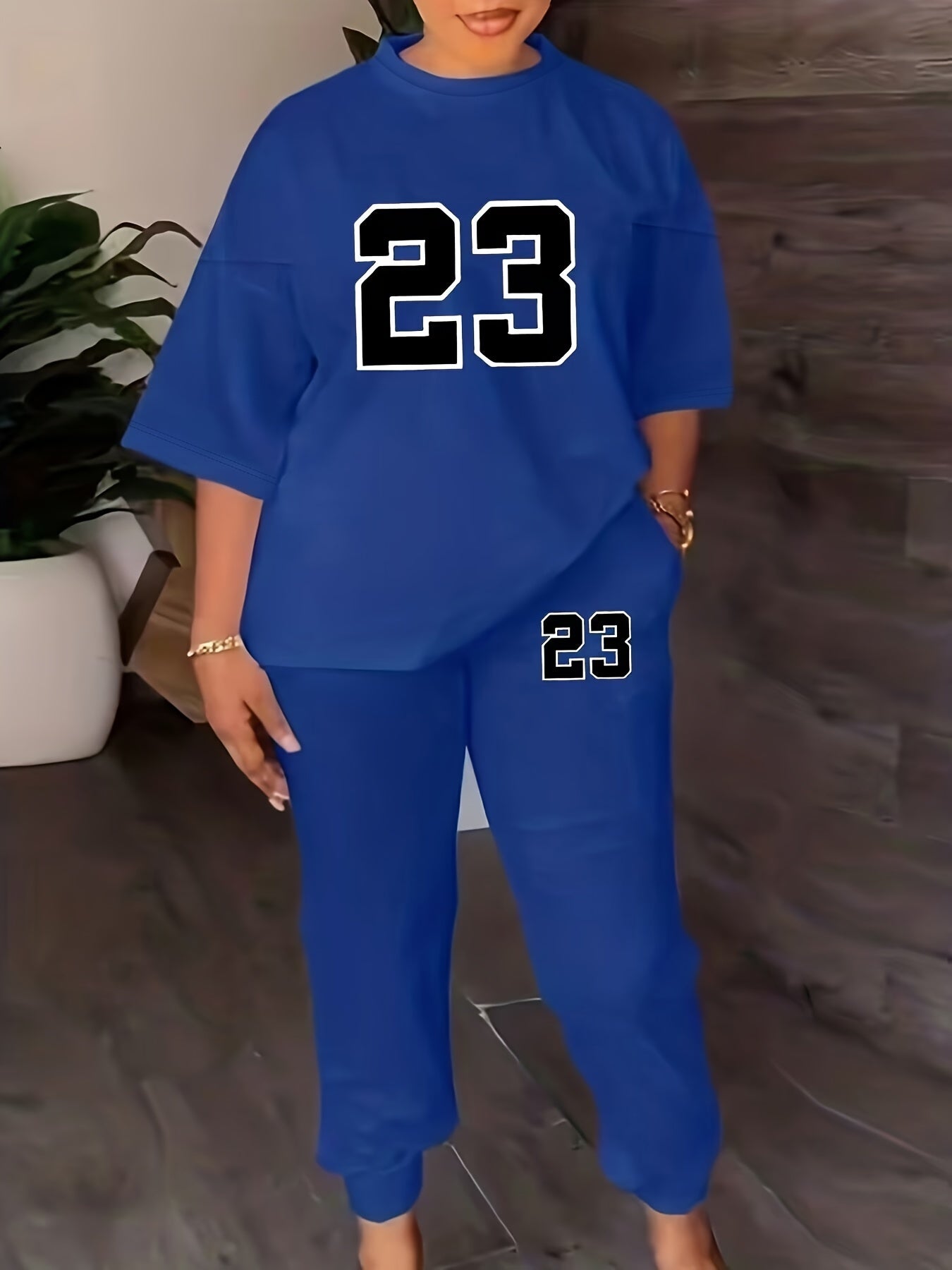 Casual Two Piece Set Crew Neck Tops & Jogger Pants Outfits Women's Clothing