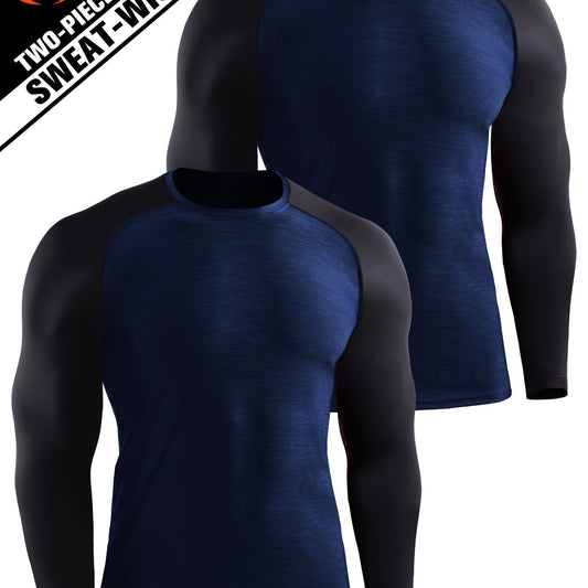 2 Pcs Men's Block Comfy Quick-drying Compression T-shirts for Fitness
