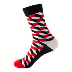 Diamond Pattern Cotton Mid Calf Socks