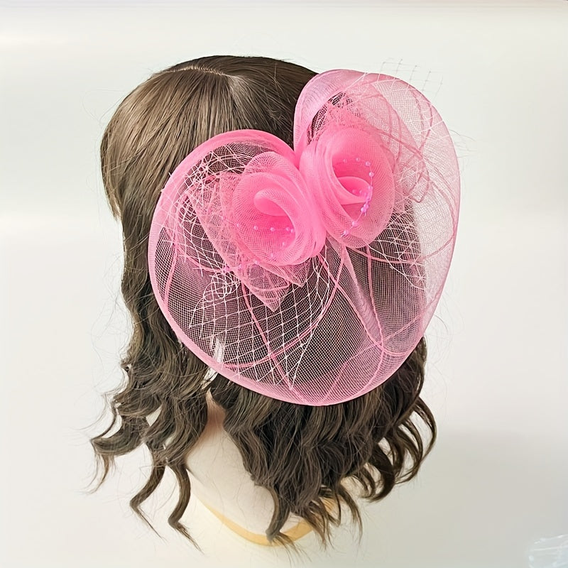 Pink Veil Head Piece Floral Hair Accessories With Clip