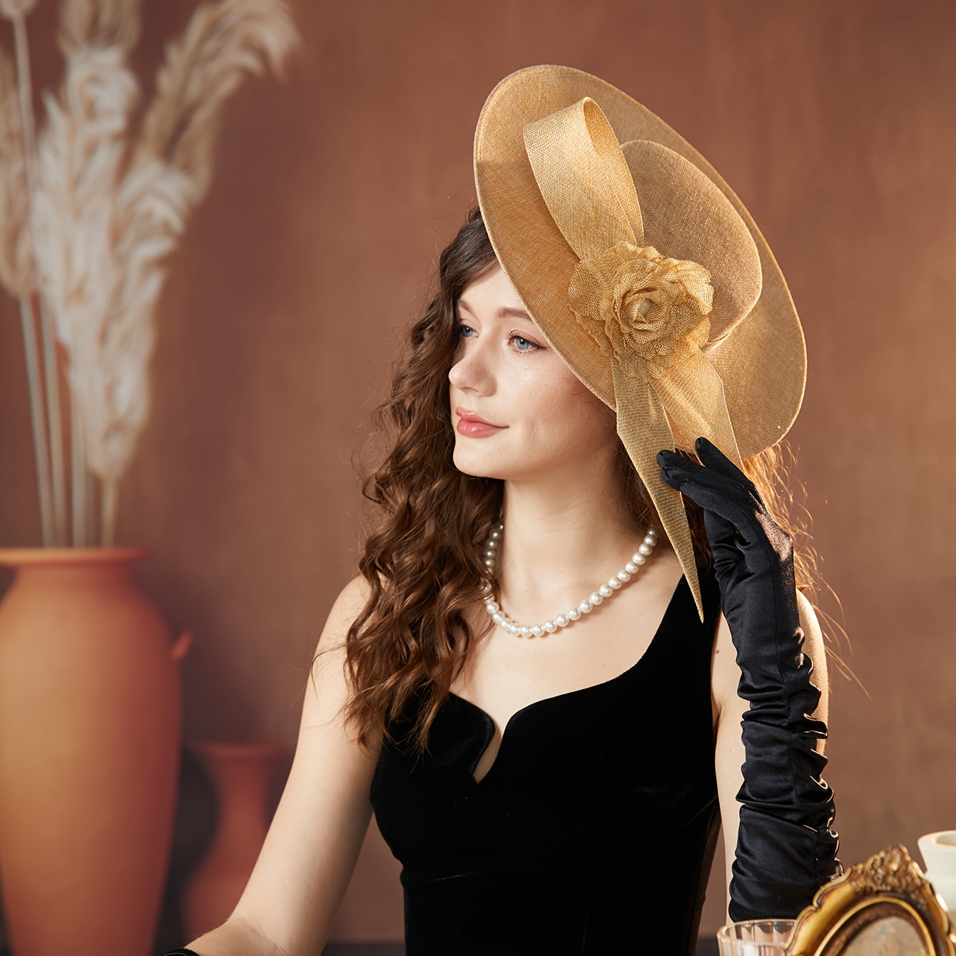 Royal Fascinator Hat with Floral Accent for Women Tea Parties Weddings