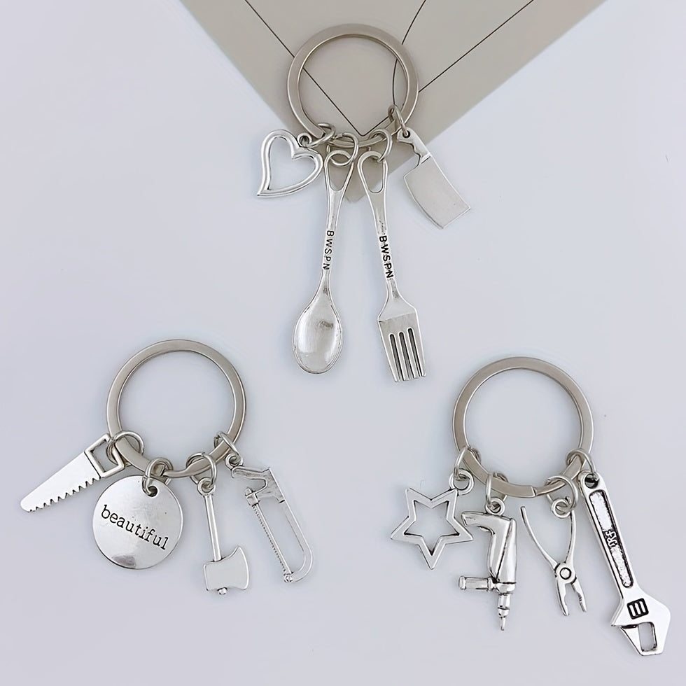Mini Repair Tools Kit Keychain Metal Key Ring Father's Gift For Dad Papa