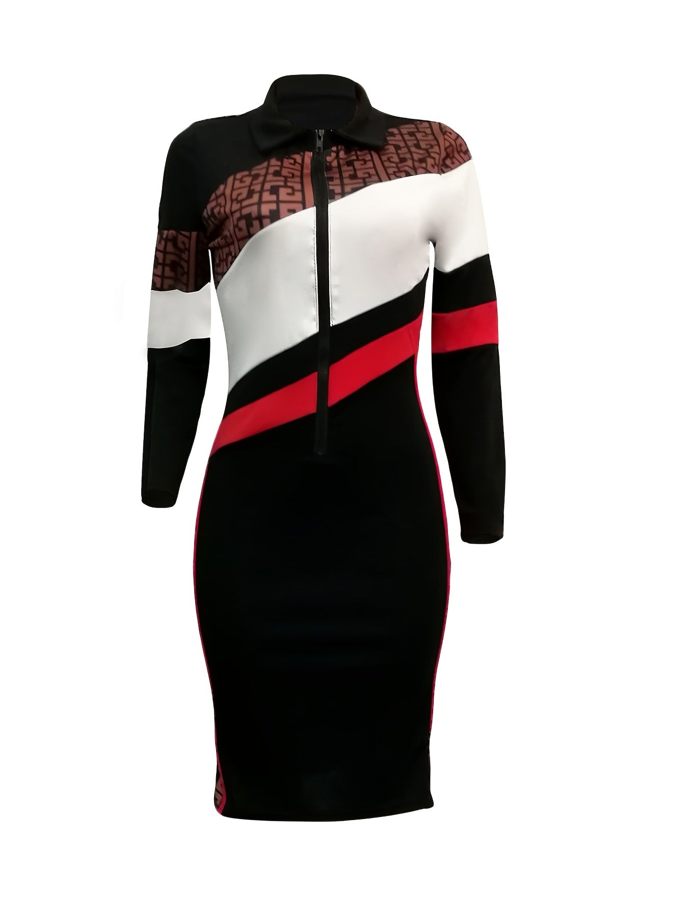  Colorblock Bodycon Dress High Stretch