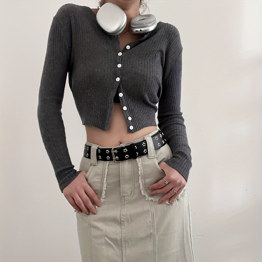 Punk Pentagram Eyelet Belt Double Pin Buckle Rivet Belt For Women
