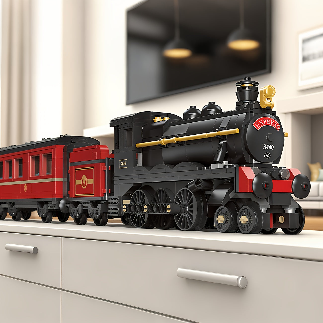 1106pcs Steam Train Building Blocks Model & Red Carriage Set