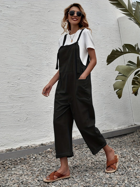 Casual Sleeveless Wide Leg Jumpsuit With Pockets Women's Clothing