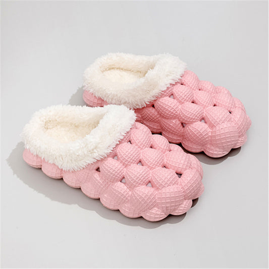 Women's Fleece Bubble Slides Warm Soft Shoes