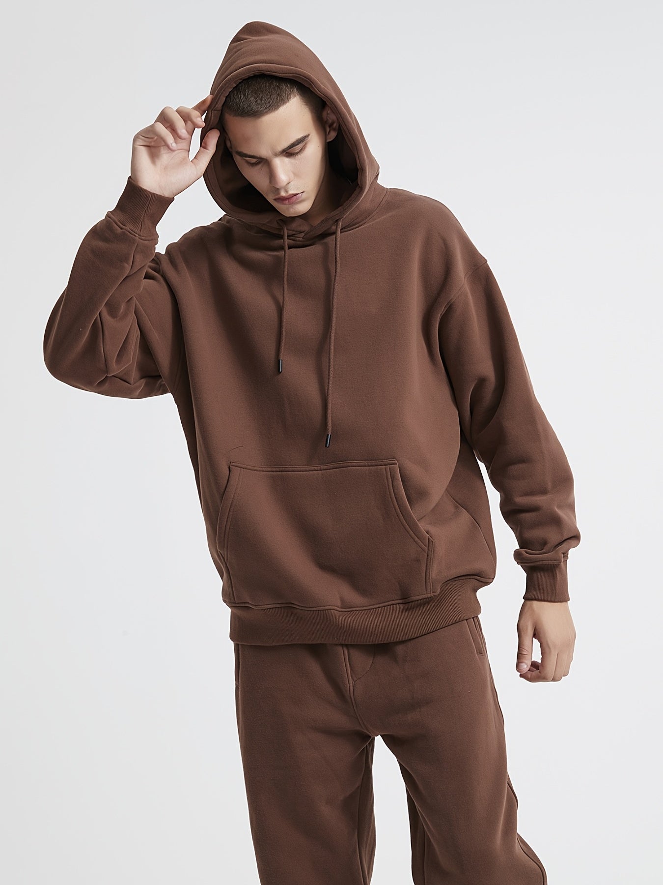 Men's Coffee Hoodie Casual Polyester & Cotton Hooded Sweatshirt