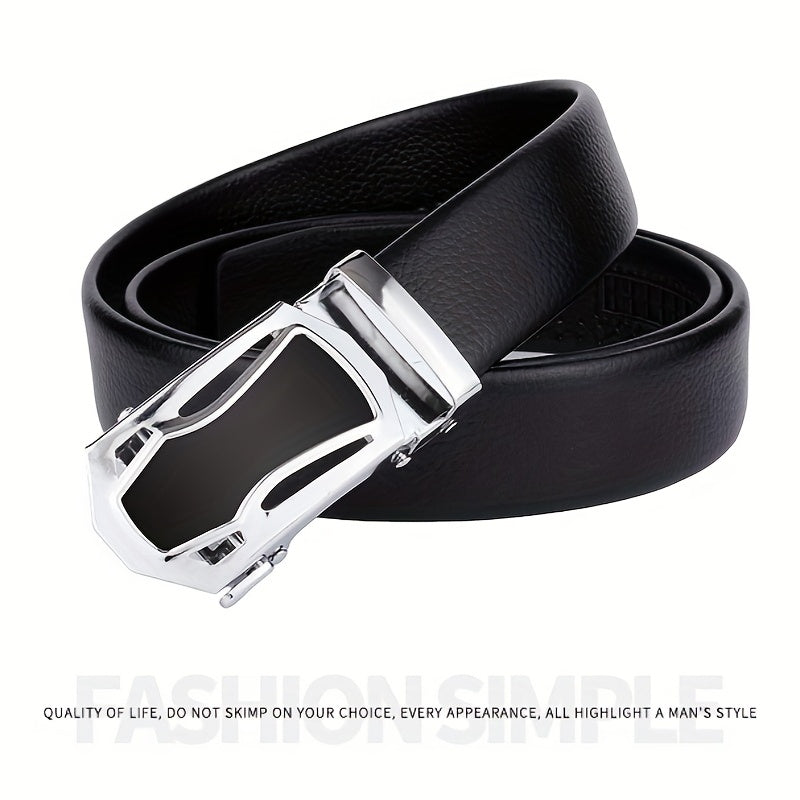 Men's Automatic Buckle Belt PU Leather Business Suit Waist Strap