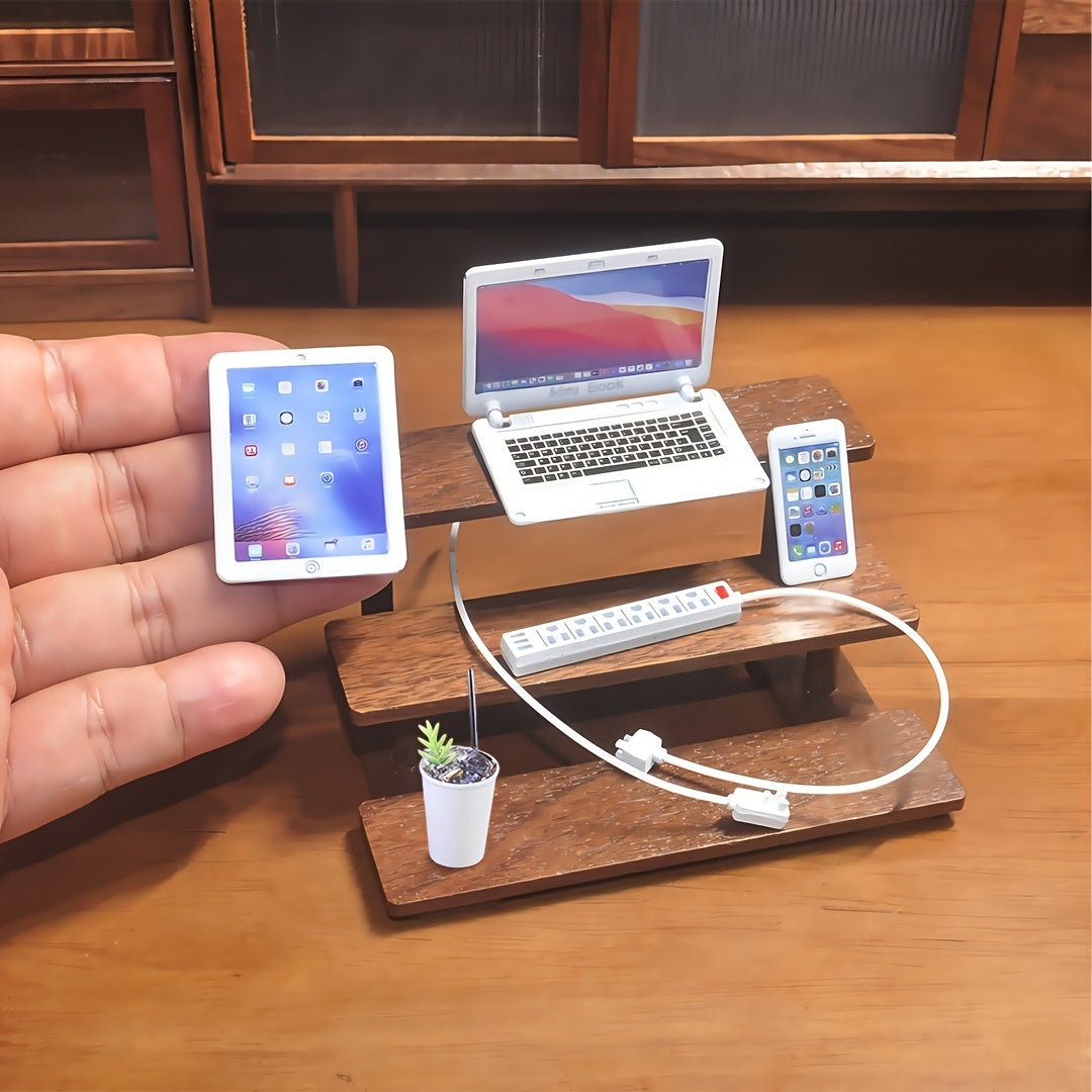 5pcs 1:6 Scale Digital Device & Coffee Set Metal Smartphone Tablet Laptop Alloy