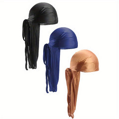 3pcs Unisex Satin Head Scarf Stretchy Bandana Beanie Durag Turban Cap