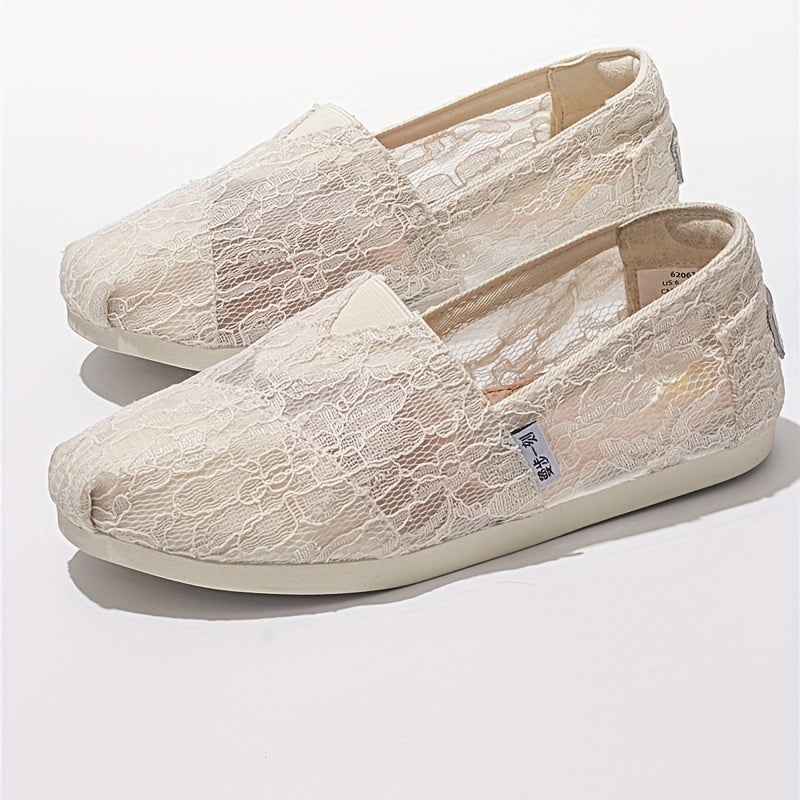 Women's Lace Flat Loafers Slip On Shoes Casual Walking Shoes