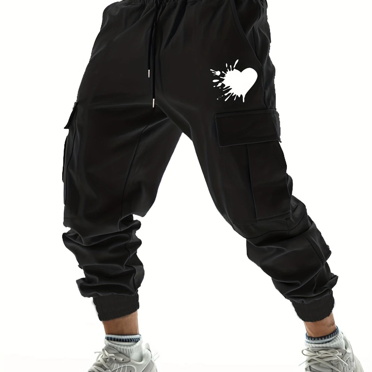 Heart Pattern Drawstring Cargo Pants Men's Joggers