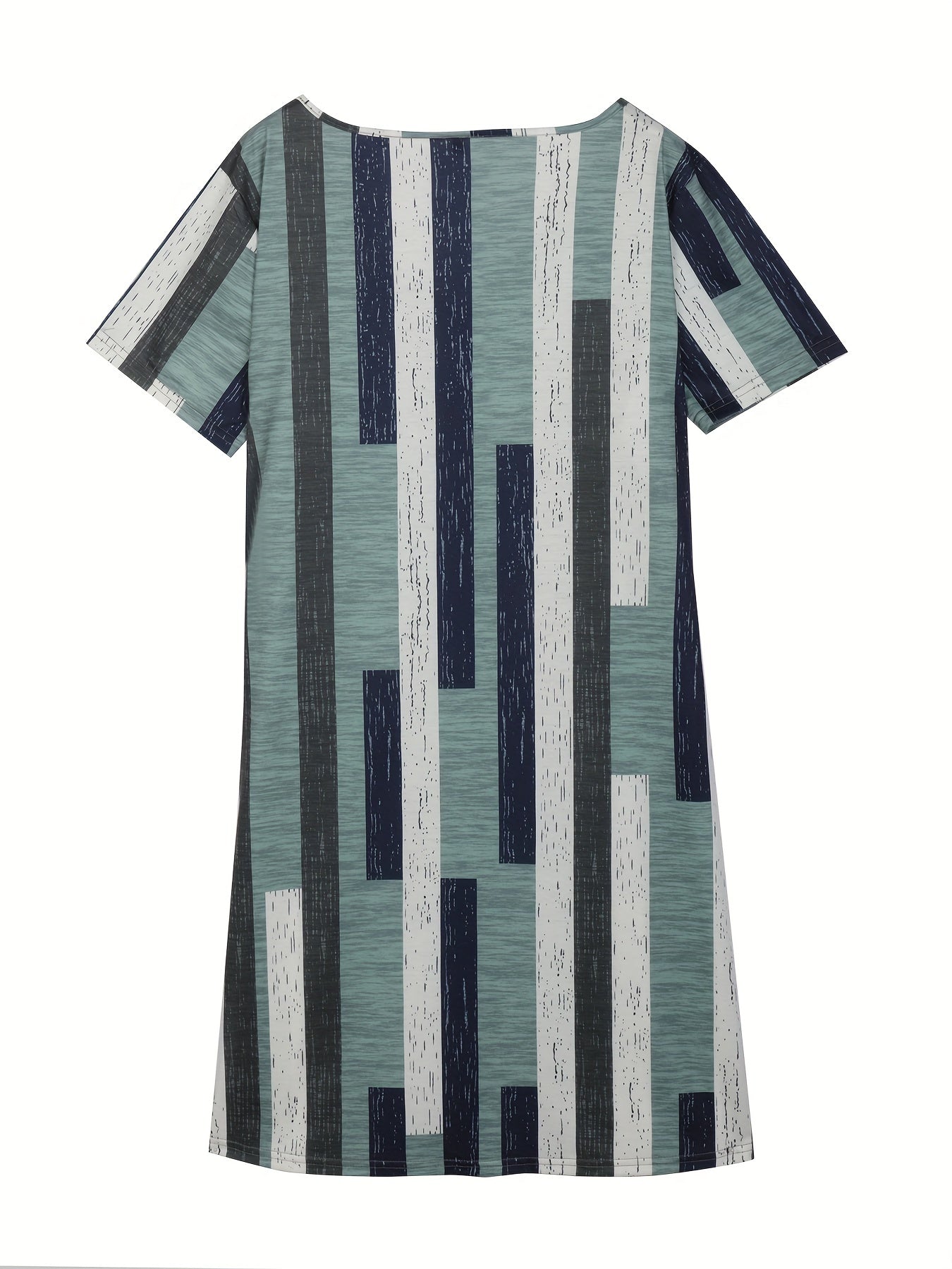  Stripe Print Short Sleeve V Neck Tee Dress
