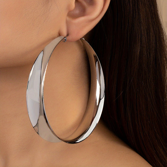 Gold Exaggerated Hoop Earrings 18K Plated Jewelry Female Gift