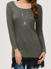  Lace Trim Long Sleeve Round Neck Dress