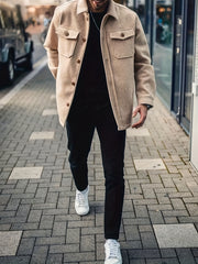Stylish Retro Coat Jacket for Men Button Up Lapel Dual Pockets