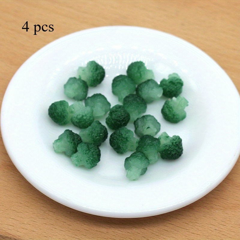 4pcs Mini Broccoli & Vegetable Set Realistic Faux Floral PVC Doll House Decor