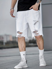 Men's Distressed Denim Shorts Casual Street Style