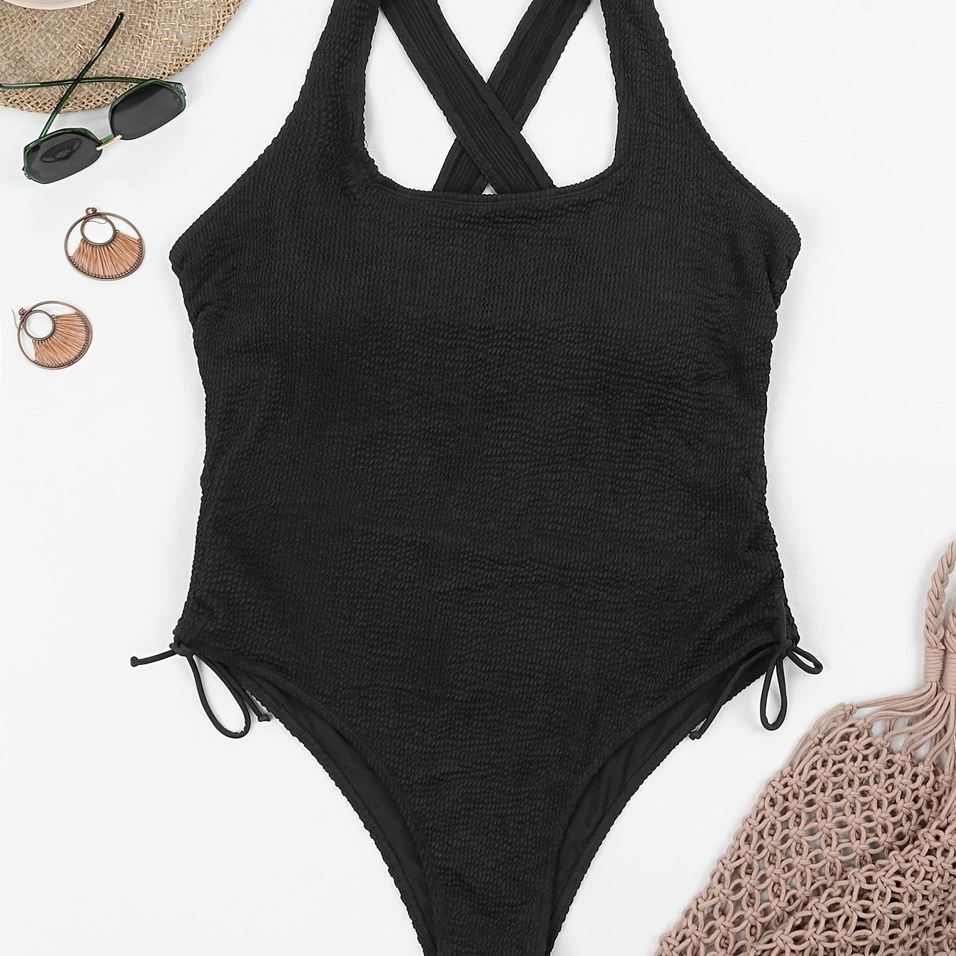  Sexy One Piece Swimsuit Ruched Crisscross Back
