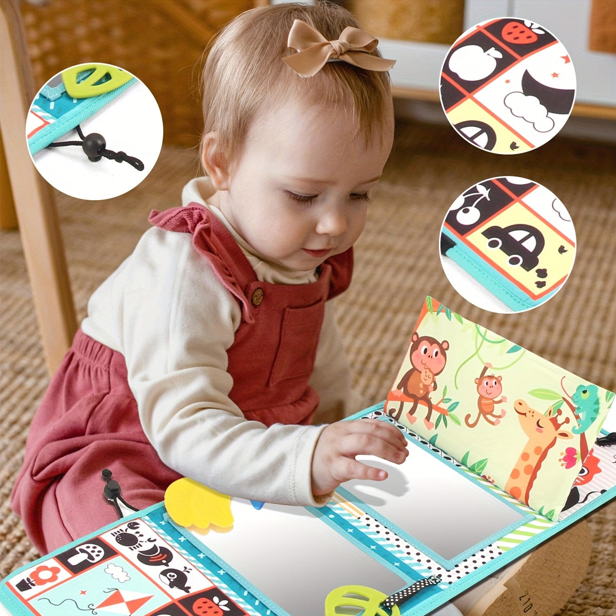 Double Sided Mirror Cloth Book for Kids - Sensory Toy with Animal & Shape