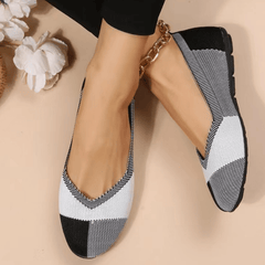 Colorblock Knit Ballet Flats Soft Sole Walking Shoes