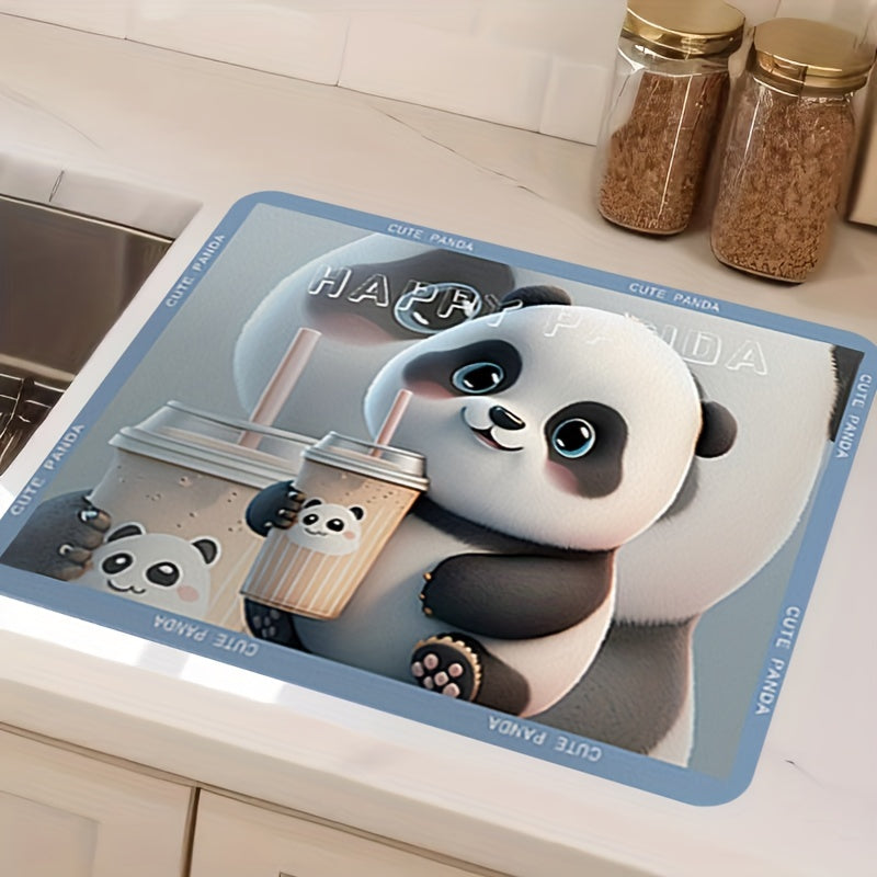 Panda Pattern Dish Drying Mat Kitchen Draining Pad