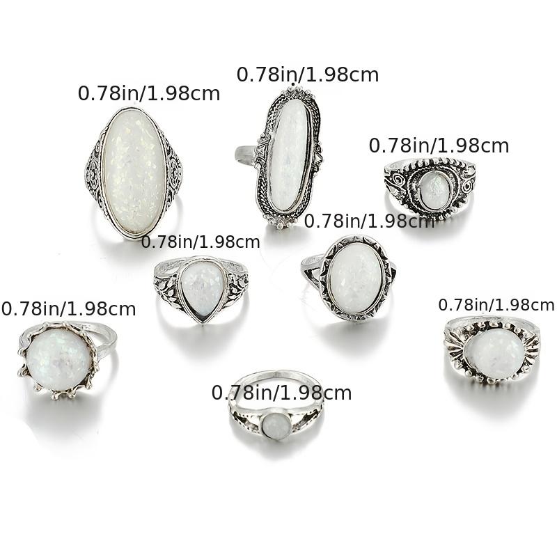 Vintage Opal Gemstone Stackable Knuckle Rings 8pcs Set