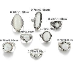 Vintage Opal Gemstone Stackable Knuckle Rings 8pcs Set