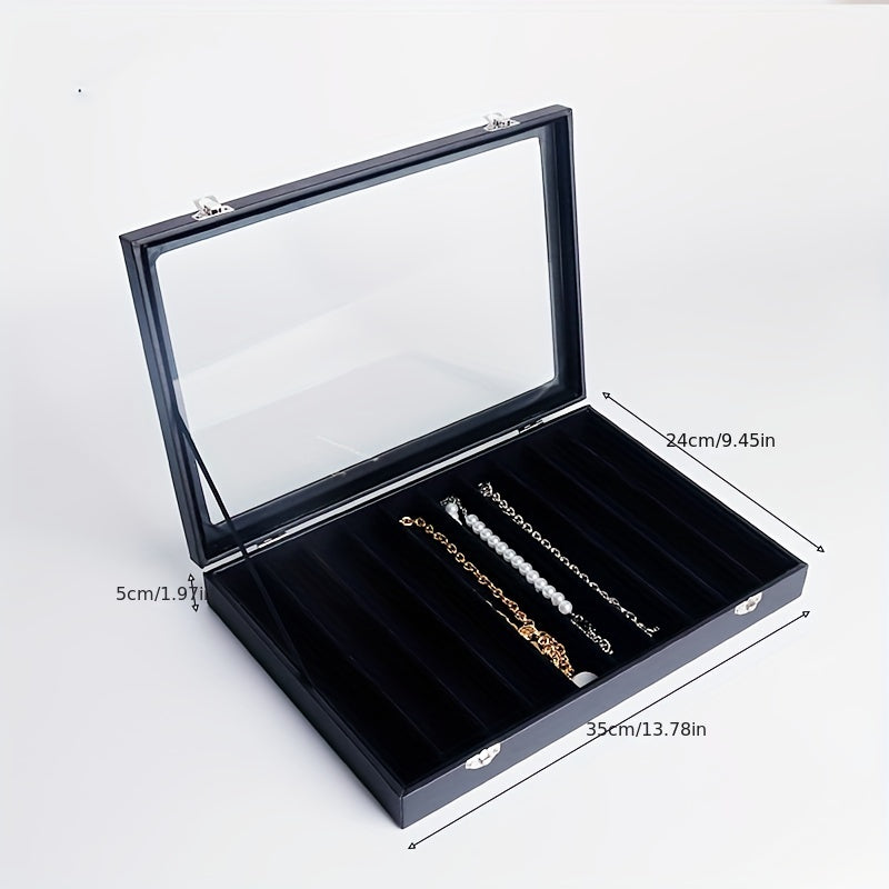 PU Leather Jewelry Box Display Tray 8 10 Grids Necklaces Bracelets Organizer