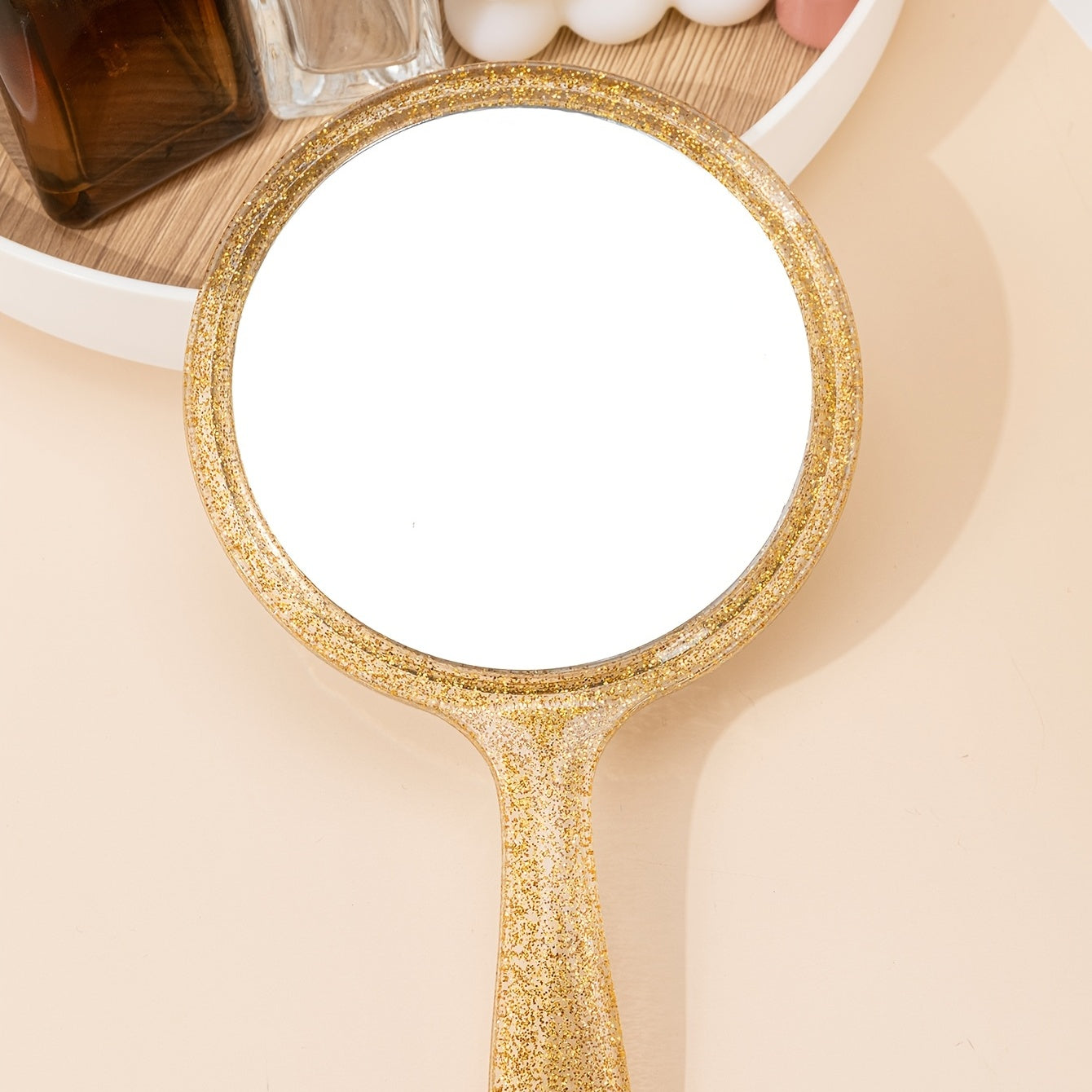 Yellow Round Hand Mirror for Home & Travel Use