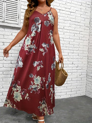  Floral Print V Neck Maxi Cami Dress