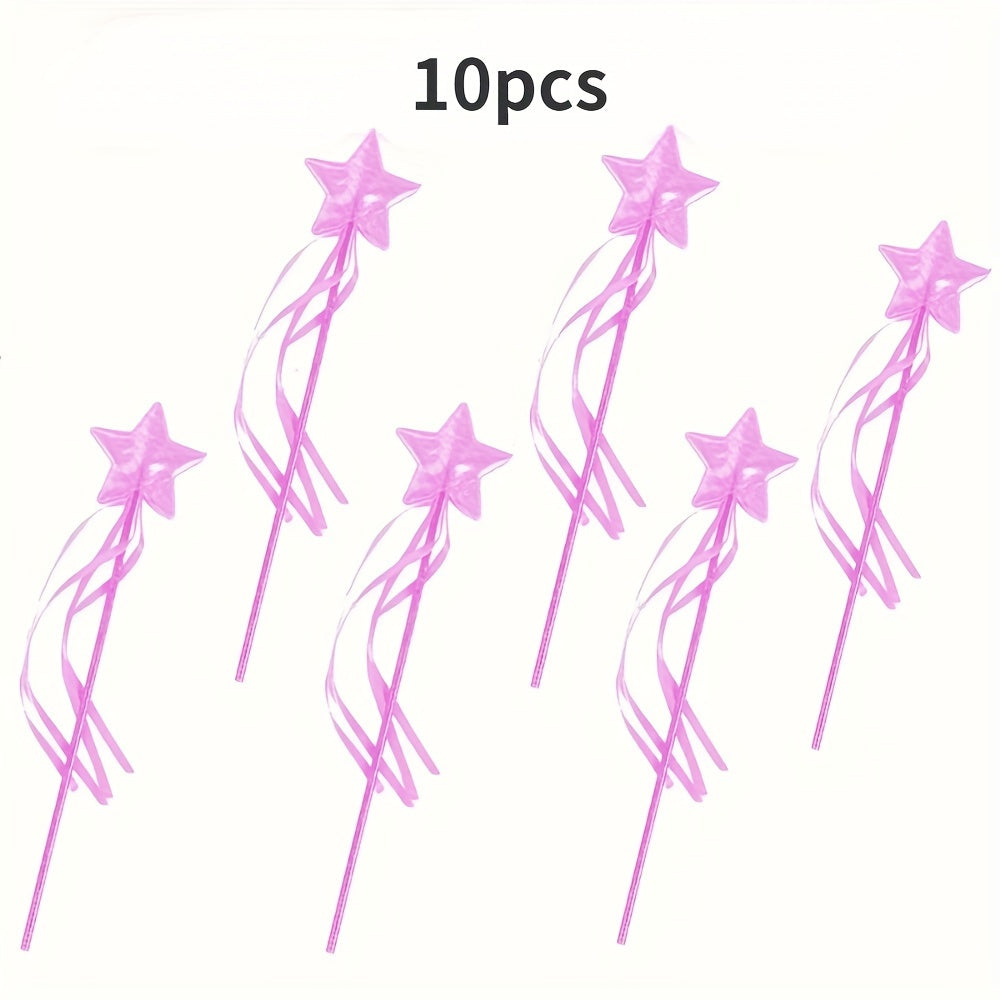 10pcs Pink Princess Magic Wands with Sparkling Pentagrams for Parties