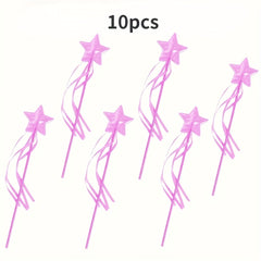 10pcs Pink Princess Magic Wands with Sparkling Pentagrams for Parties