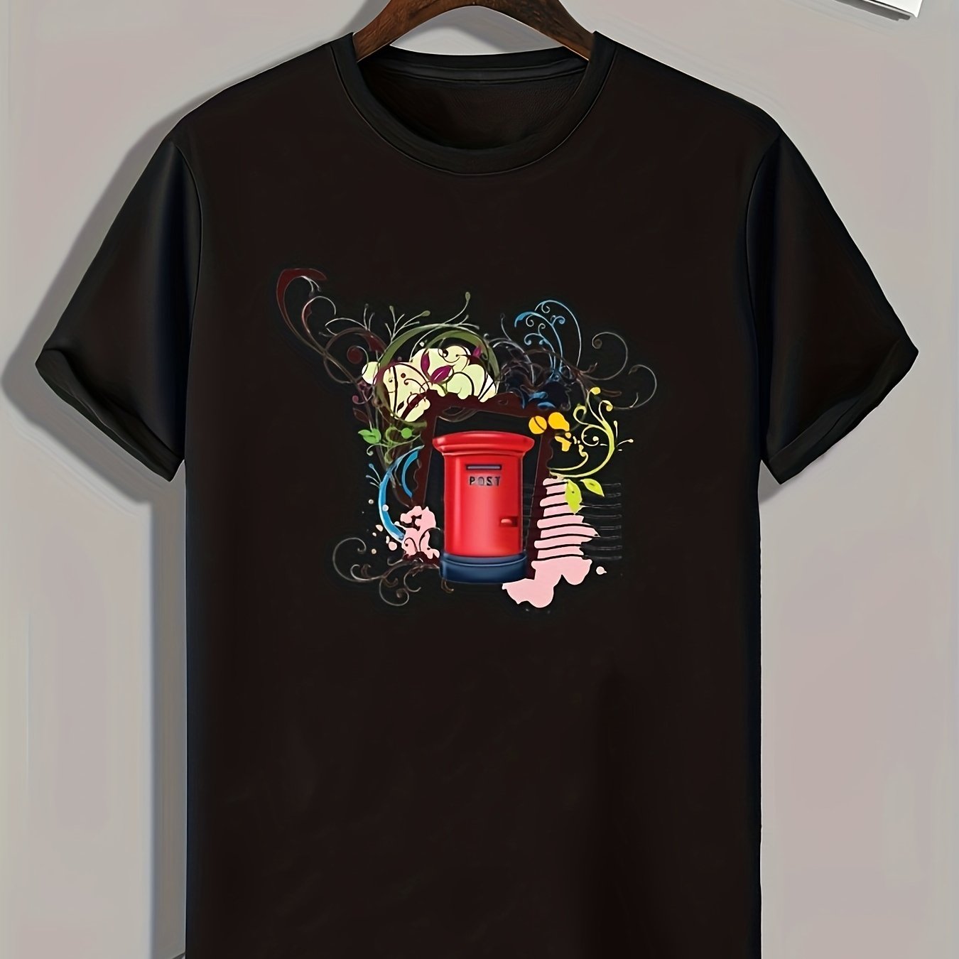 Mailbox Pattern Print Men's Comfy Sports T shirt Graphic Tee