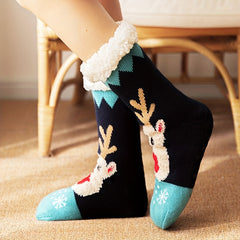 Christmas Elk Pattern Plush Lined Socks Women's Stockings & Hosiery