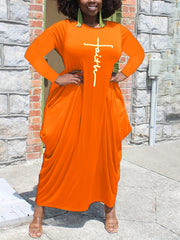  Women's Letter Print Ruched Maxi Dress