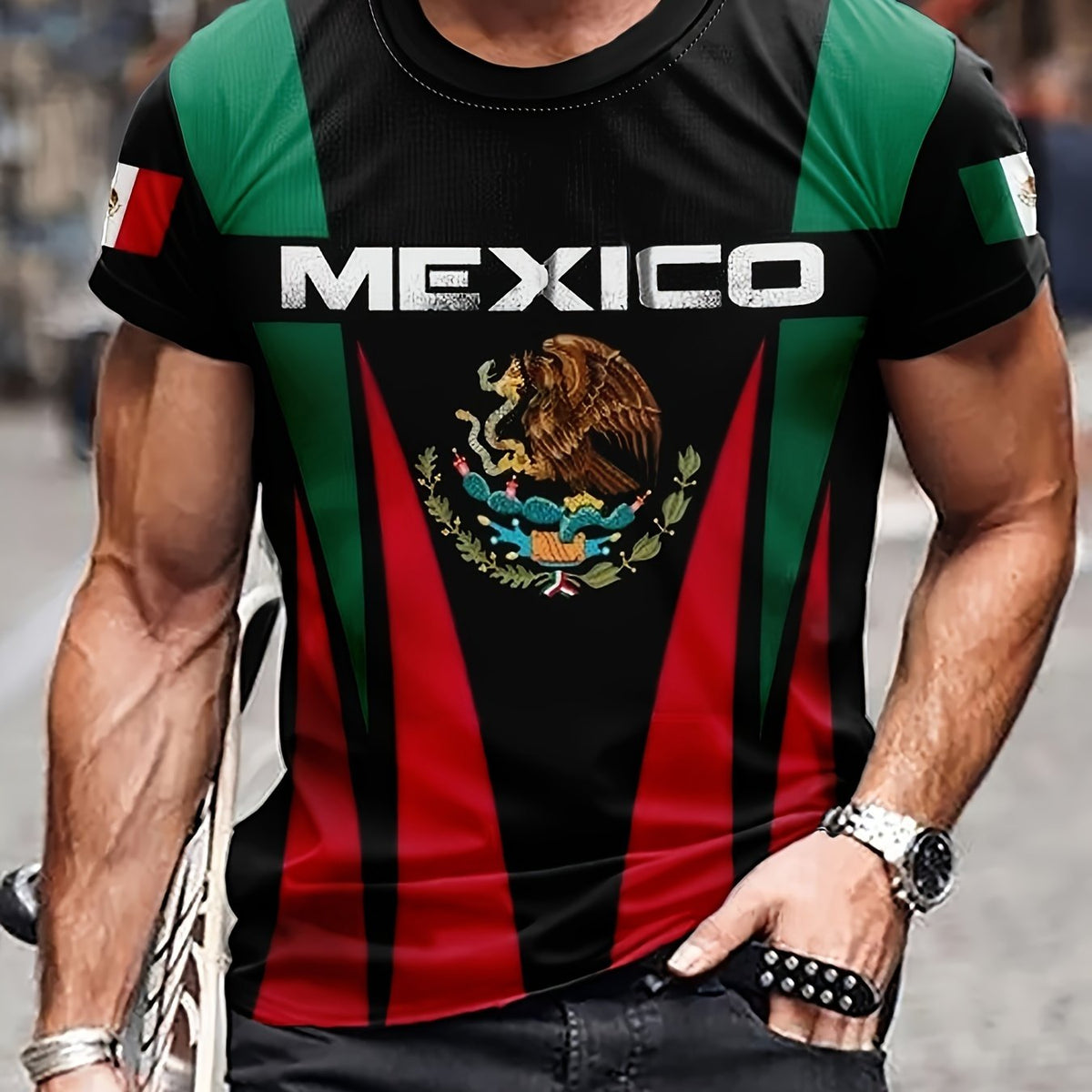Mexico Eagle Print Men's Short Sleeve T-shirt Graphic Tee