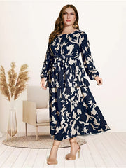  Allover Print Lantern Sleeve Maxi Dress With Belt
