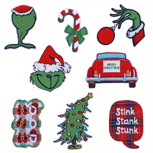 8pcs Christmas Iron On Patches For Men Clothing Jacket Jeans Pants Dress