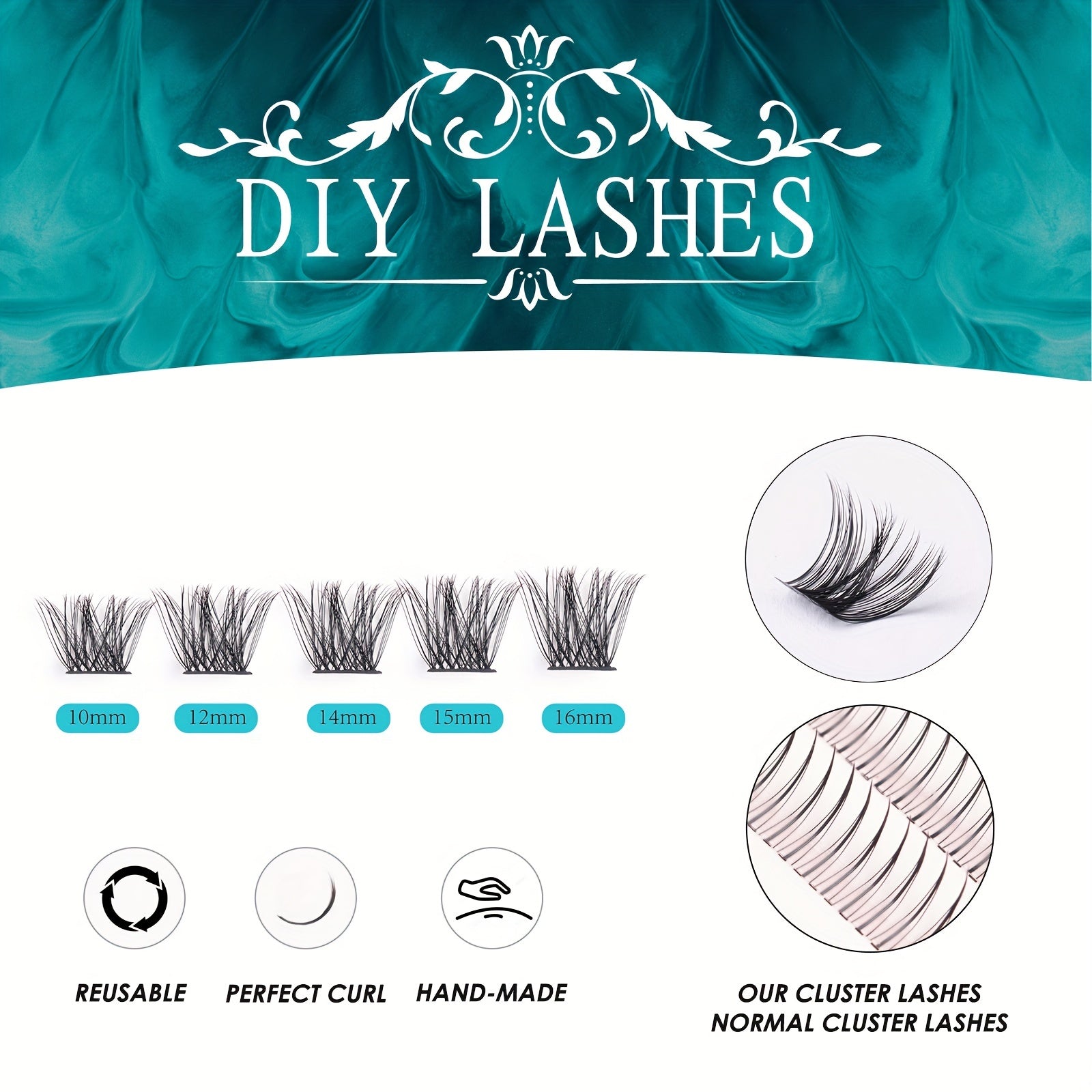 D Curl Long Individual Lash Clusters 90pcs Mixed Tray DIY Eyelash Extensions