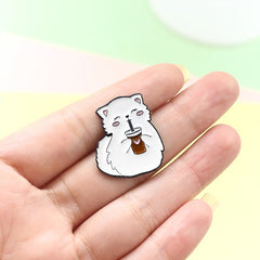 Cat Drinking Love Coffee Brooch Creative Accessory