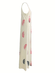  Summer Dress Women's Feather Print V Neck Maxi Dress