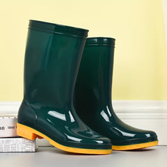 PVC Round Toe Flat Waterproof Rain Boots Lightweight Comfortable