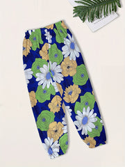 Girls Floral Elastic Waist Pants Thin Loose Trousers