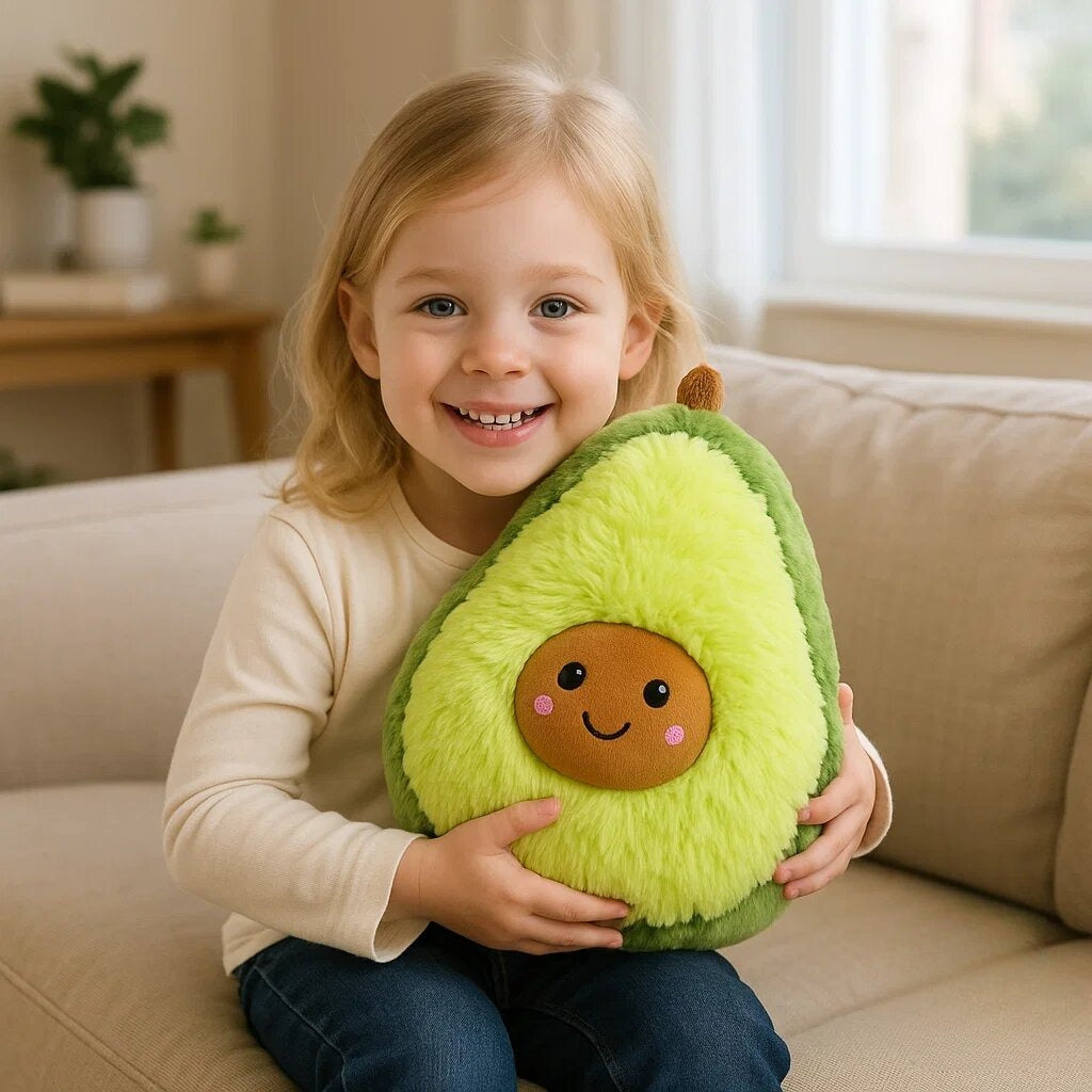 Cute Avocado Plush Toy Soft Green Stuffed Animal Smiling Face Kids Gift